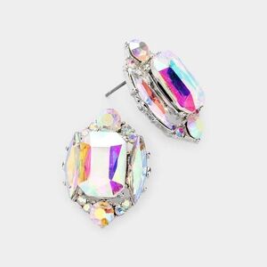 Abalone Stud Emerald Cut Fashion Jewelry Crystal Earrings Evening Statement